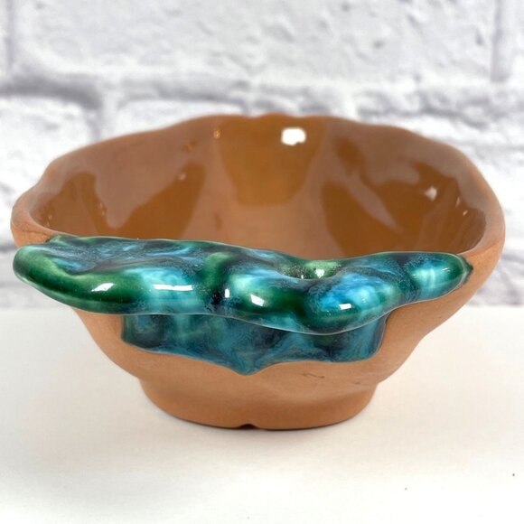 Terracotta Bowl Handcrafted Ceramic Southwest Chili Pepper Green Glaze Vintage - Picture 6 of 11